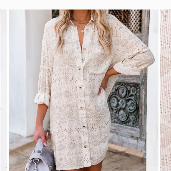 DRESS FORUM Piper Button down shirt dreas. White/black printed. Size medium NWT - Picture 1 of 15